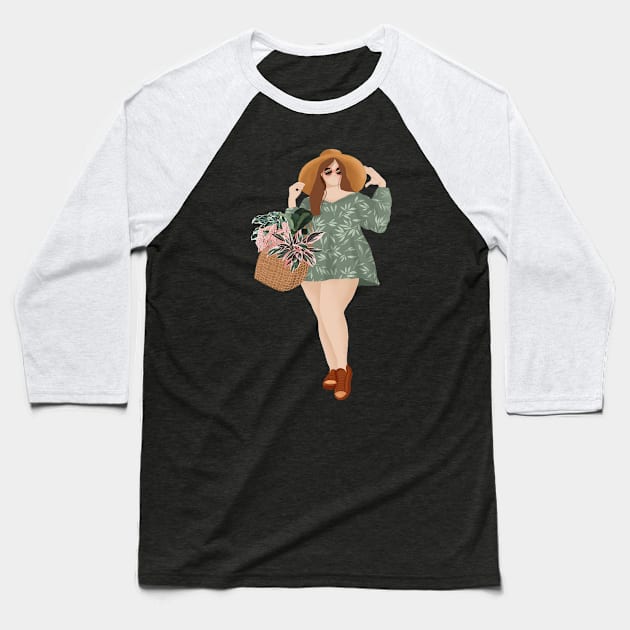 Girl Plant Shopping Baseball T-Shirt by Gush Art Studio 1